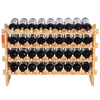 36 Bottle Stackable Modular Wine Rack Bamboo Wood Display Shelf 4-Tier