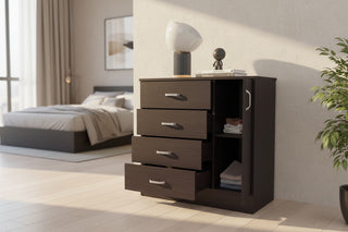 Ecoshop Katie 4-Drawer 1-Door Dresser in Black - Modern Bedroom Storage Organizer