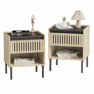 Bedside Cabinet Set of 2 – Modern Minimalist Design with Iron Feet, Vertical Stripe Elements, Quick Assembly, Ideal for Modern Families