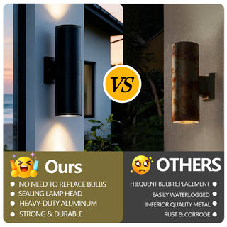 18' Modern Outdoor Porch Light Patio Light in 2 Lights with Aluminum Cylinder and Tempered Glass Cover Waterproof Wall Sconce 2 Pack (Matte Black)(bulbs NOT included)