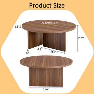Versatile Round Coffee Table – Walnut-Finished MDF, Modern Minimalist Nordic Style, 31.5" Diameter


