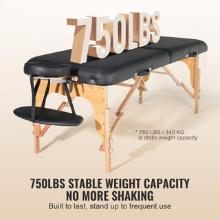 Professional Wide Massage Table 30' W, Heavy Duty Folding Massage Table,  8-Level Height Adjustable Facial Salon Tattoo Bed, Portable Spa Table with Headrest, Hand Pallet & Carrying Bag, 750LBS
