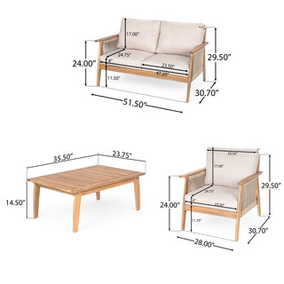 Outdoor 4-piece Acacia Wood and Rope Sectional Patio Sofa Set