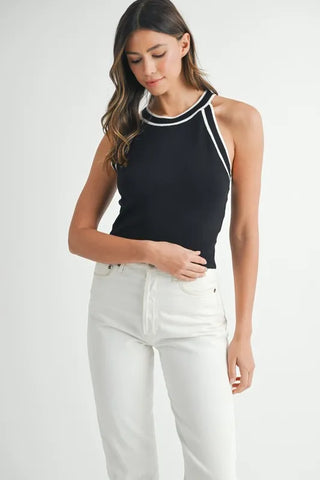 MABLE Contrast Trim Grecian Neck Cropped Tank