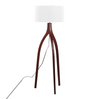 Wishbone Contemporary Floor Lamp in Walnut Wood with a White Fabric Shade by LumiSource