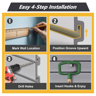 Heavy Duty PVC Slatwall Garage Organizer, 8ft x 4ft Section with 10 Panels, Industrial Strength Storage, Charcoal Dark Grey Color, Wall Mounted Tool Rack System