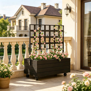 Dual-Function Design Planting box,Wooden Elevated Garden Bed with Trellis,Outdoor Planter Box,Portable Raised Garden Bed