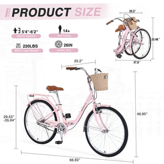 26" Folding Lady Bike – Single Speed, Durable Steel Frame, Compact Design for Easy Storage & City Commuting