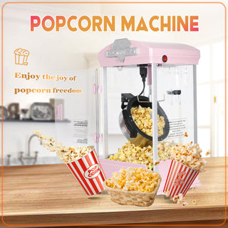 1000W Electric Popcorn Maker Machine (8 oz Kettle) - Portable Countertop Popcorn Popper for Home Theater, Parties & Events (Pink)