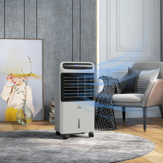 HOMCOM 32" Portable Evaporative Air Cooler with 3.2 Gal Tank, Oscillating Fan, Humidifier, Remote, 3 Modes, 3 Speeds, Timer – Gray