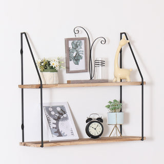 Gardenia Floating Shelf with Metal Brackets, Wall Mounted Rustic Wood Storage – 2-Tier Decorative Hanging Shelf for Trophy, Photo Frames, Collectibles, and More (Natural Wood)