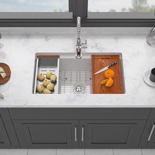 Undermount White Kitchen Sink Workstation - 33 inch White Porcelain Ceramic Single Bowl Dual Mount Kitchen Sink