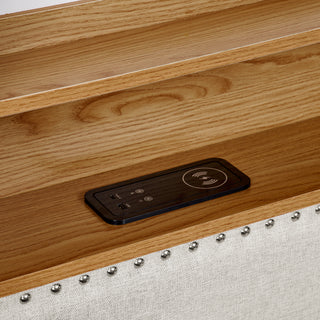 Twin Upholstery Sofa Bed - LED Lights, Storage Headboard & Drawers, Wireless Charging