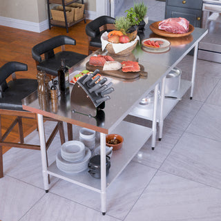 Profeeshaw 30x48 Inch Stainless Steel Work Table with Backsplash | Heavy-Duty Commercial Prep Table with Adjustable Undershelf