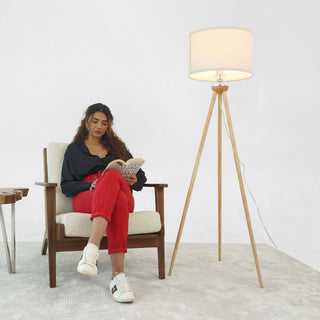 Lirios Three Legged Wooden Strip Tall Corner Floor Lamp | Energy Efficient LED, Natural Wood & 110V