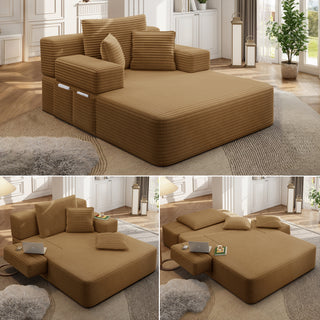 73.2'Queen Pull Out Sofa Bed,3-in-1 Convertible Sleeper Sofa,Multi-Functional Velvet Loveseat Bed,Beige/White