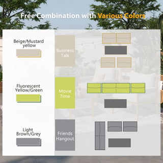 K&K 4-Piece Rope Patio Furniture Set - Outdoor Conversation Set with Tempered Glass Table, Deep Seating & Thick Cushions for Backyard, Porch, Balcony (Beige & Mustard Yellow)