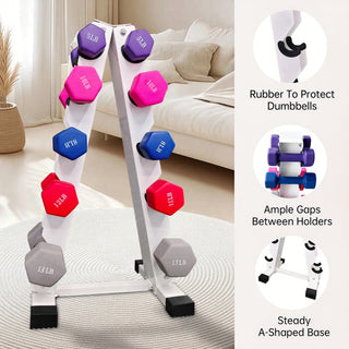 6–10 Pair Dumbbell Set 5–15 lbs – Hex Iron & Rubber Free Weights with Vertical Storage Rack for Home Gym Strength Training