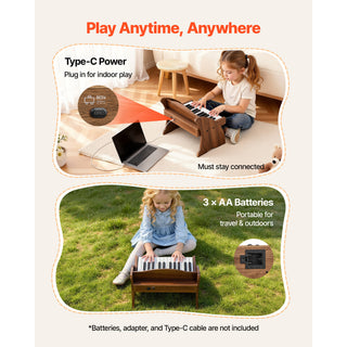 Kids Piano Keyboard, 25 Keys Wooden Digital Piano for Kids, Mini Music Educational Instrument Toy with Realistic Sound, Dual Power, Adjustable Volume for Toddlers, Boys Girls Learning, Walnut