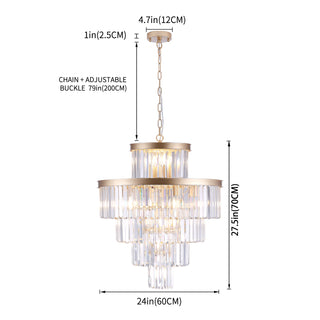 Golden Luxury Crystal Chandelier – Modern Pendant Light Fixture for Dining Room, Bedroom & Living Room – 23.6" Diameter, Gold Finish