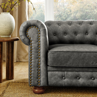 Chesterfield 3-Seater Sofa - Tufted PU Upholstery, Scrolled Arms
