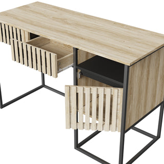 Fluted Desk with Drawers - Modern Computer Desk, Metal Frame, Easy Assembly, Vertical Stripe Design, Storage Dresser