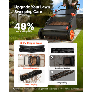 26 inch Push Lawn Sweeper with Hopper Bag, Black