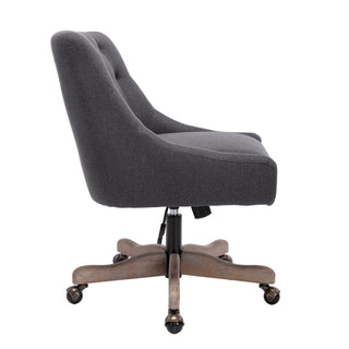 COOLMORE Office Chair Adjustable Height Swivel Chair with Wheels Linen Fabric Upholstered Computer Desk Chair with Wooden Legs (Charcoal grey Linen)
