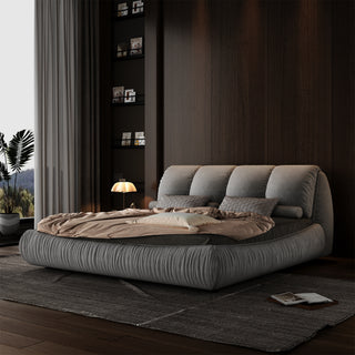 Queen Size Upholstered Platform Bed with Oversized Padded Backrest, Thickening Pinewooden Slats and Solid Wood Leg,Grey(New Sku:W1885S00020)