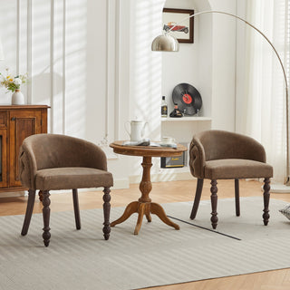 Hand-pulled buckle decoration PU Dining Chair,Accent Leisure Chair, Mid-Century Modern Arm Chair with Solid Wood Armrests and Legs, 1-Seat Cushioned Sofa for Living Room Bedroom,Brown color,SW1865BR