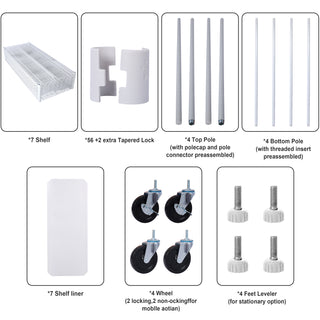 White 7-Tier Metal Shelving Unit | 2450lbs Heavy-Duty Adjustable Storage Rack with Wheels & Liners