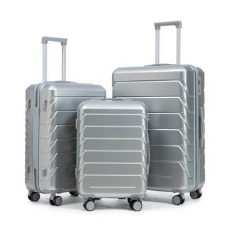 3-Piece Spinner Luggage Set with Combination Lock, Silver Hard Shell