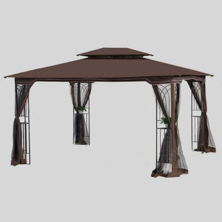 13x10 Outdoor Patio Gazebo Canopy Tent with Ventilated Double Roof & Detachable Mosquito Net – Brown Top Garden Shelter for Lawn, Backyard, Deck, or Patio