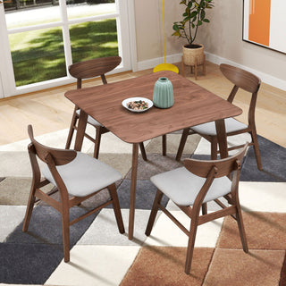 Wooden Dining Table Set (1 Table & 4 Chairs) - Modern Square Kitchen Table with Fabric Upholstered Chairs, Space-Saving Design, Walnut