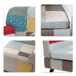 Patchwork Accent Chair, Mid-Century Modern Fabric Club Chair, Comfy Colorful Single Sofa for Living Room, Bedroom, Office, Study, and Reading Room