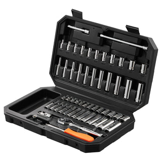 54-Piece 1/4" Drive Socket Set | SAE & Metric Deep & Standard Socket and Ratchet Kit
