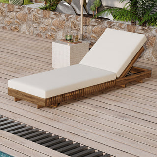 Outdoor Chaise Lounge Chair with 6-Position Adjustable Backrest,Acacia solid wood,TEAK COLOR (Only LOUGNE FRAME, Not include Cushion)