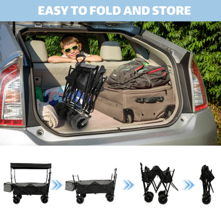 480Lbs Collapsible Wagon with Canopy,Wagon Stroller with 7' All-Terrain Wheels, Lightweight Foldable Wagon, Large Capacity for Camping, Shopping, Sports, and Garden Use,black with mosquito net