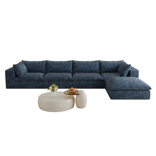 157.6" Cloud Sofa - Corduroy Deep Seat Couch, No Assembly, Blue