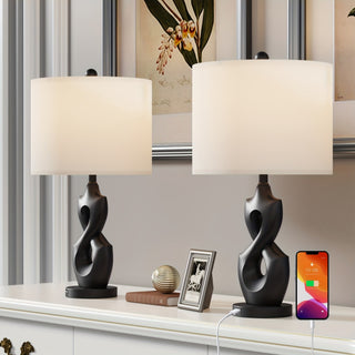 22.3 inch Sculptural Resin Table Lamp Set of 2, Black