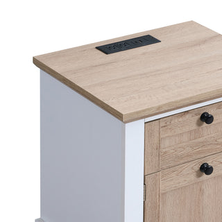 AUTUMN Modern Night Stand with Charging Station (USB & Type-C), Drawer Slide Pre-Assembly, End Table with Drawers for Bedroom Living Room, Side Table for Bedroom, Easy Assembly, White Oak