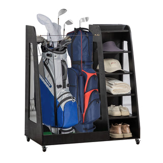 Golf Bag Organizer for Garage, Premium Wooden Golf Clubs Storage Rack Fit 2 Golf Bags, Golf Trunk Organizer for Car Garage Club Shed Basement,Black