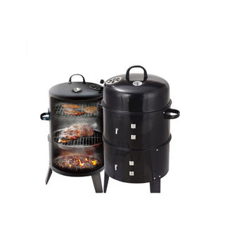 Outdoor double-layer grill, charcoal wood fired braising and smoking stove