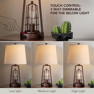 Farmhouse Table Lamp Set of 2 – 3-Way Dimmable Touch Control with AC & USB Outlets, Oil Rubbed Bronze Lamps for Nightstand, Living Room, Bedroom (2 Bulbs Included)
