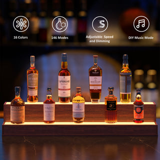 37" Walnut LED Liquor Bottle Display Shelf (2 Step) | App & Remote Control Illuminated Bar Stand