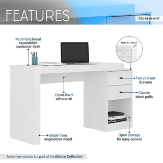 Expandable Home Office Desk, White
