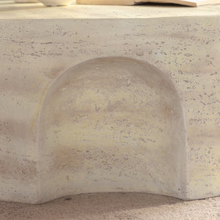 MgO Modern Minimalist Round Accent Coffee Table with Unique Arched Cutout Base, No Assembly Required, Sturdy Structure for Living Room, Bedroom & Outdoor Home Decor.