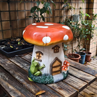 l13.4' Mushroom House Garden Stool, Oversized Resin Sculpture & Fairy Forest Base, Decorative Stool for Home, Courtyard, Lawn, Indoor & Outdoor Spring & Summer Decoration