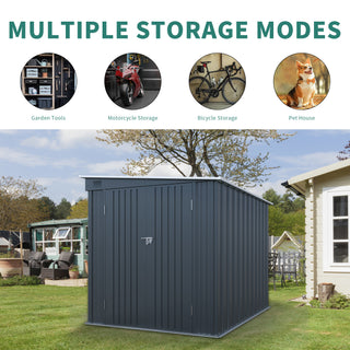 6x8FT Galvanized Steel Outdoor Storage Shed | Metal Lean-To Shed with Lockable Double Doors