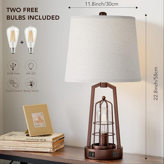 Farmhouse Table Lamp Set of 2 – 3-Way Dimmable Touch Control with AC & USB Outlets, Oil Rubbed Bronze Lamps for Nightstand, Living Room, Bedroom (2 Bulbs Included)